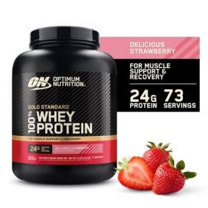 پودر پروتئین وی Gold Standard 100% Whey اپتیموم نوتریشن با طعم توت‌فرنگی